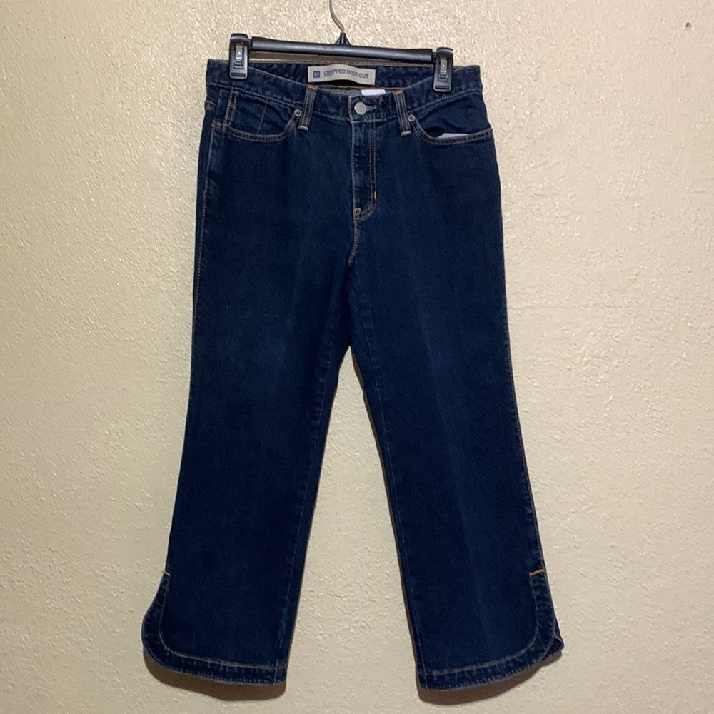 GAP Jeans Cropped Boot Cut Blue Dark Wash No Stretch with Pockets Size 6